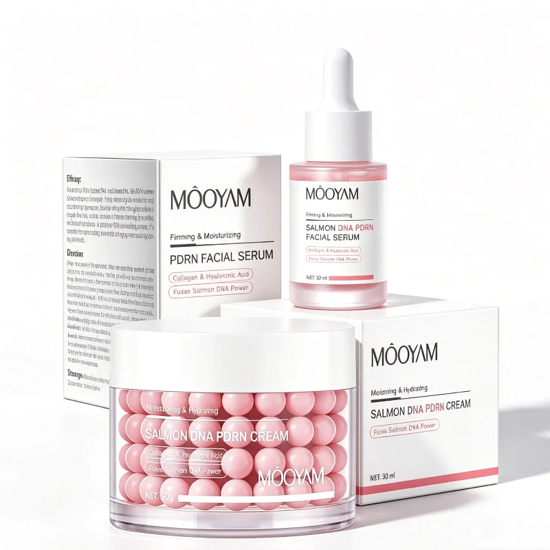 Salmon Skin Care Set Facial Serum & Pink Beads Face Cream Collagen Hyaluronic Firming Anti-aging Moisturizing Repair Facial Kit