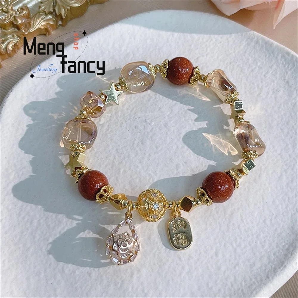 

New heavy industry crystal bracelet female hollowed-out metal ball charm Fu Yao stone beaded bracelet students boudoir