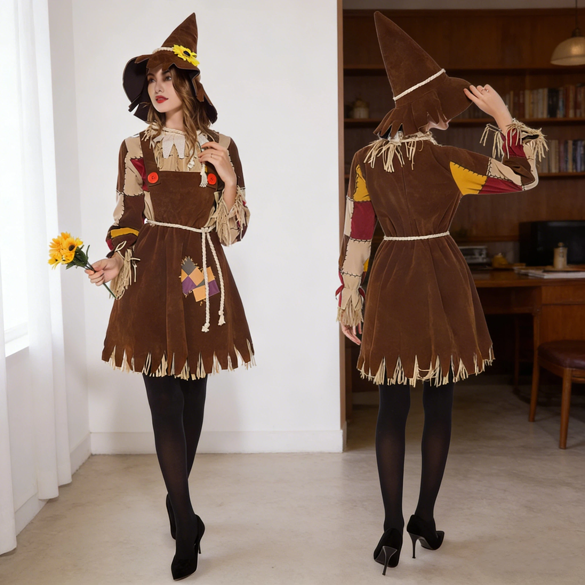 

Halloween Mother Enfant Cosplay Scarecrow Costume Performance Circus Dresses Women Enfants Party Carnival Dress Up