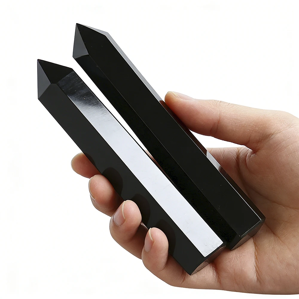 

5.91" Tall Obsidian Stone Single Pointed Hexagonal Prism Crystal Point Wand Home Decor Stone Crafts Crystal Tower 2pcs Set