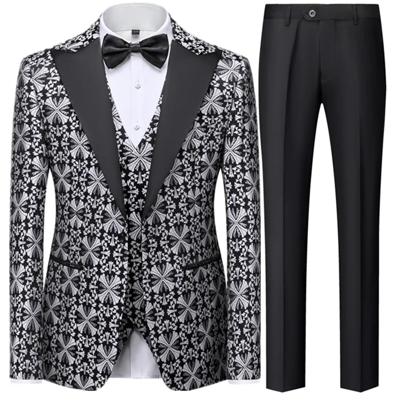 Men\'s 3 Pcs Set Groom Dress Coat Vest / 2023 Slim Fit Wedding Dress Business Casual Formal Suit Blazers Jacket Pants Waistcoat