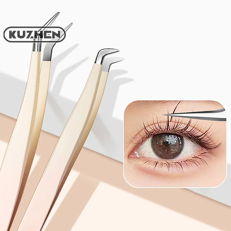 1 Pcs Eyelash Tweezers Extension Stainless Steel Superhard Tweezers With Fiber Tips High Precision Anti-Static Tweezers