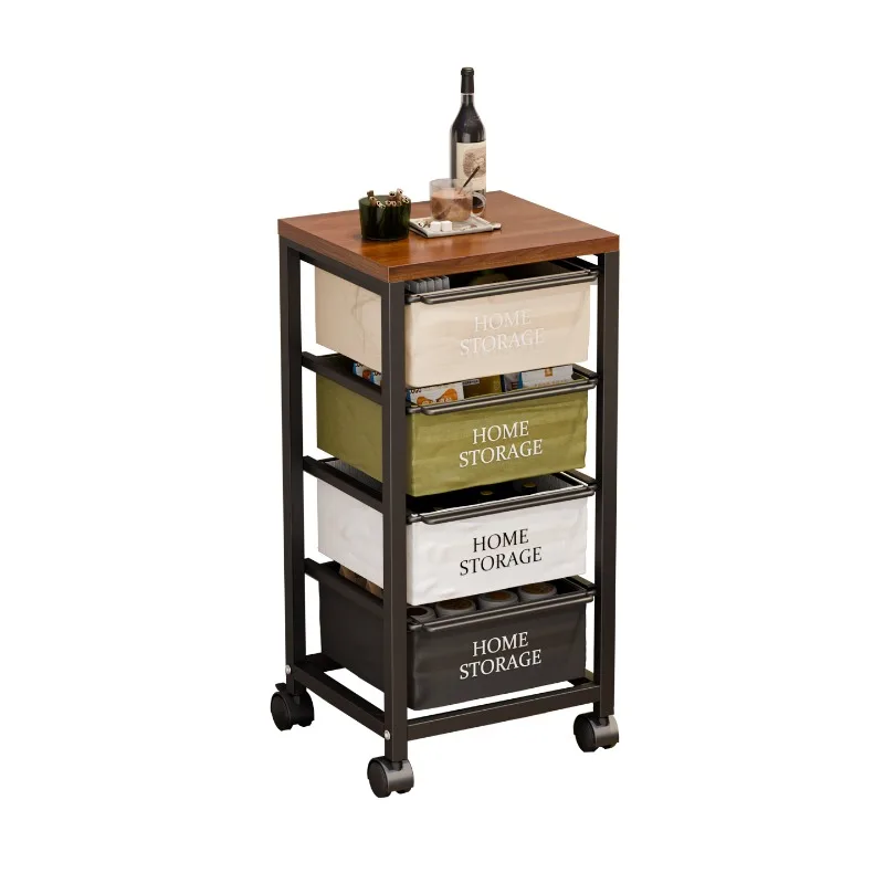 

Japanese canvas drawer storage cabinet retro industrial wind wrought iron rack mobile locker household corner cabinet