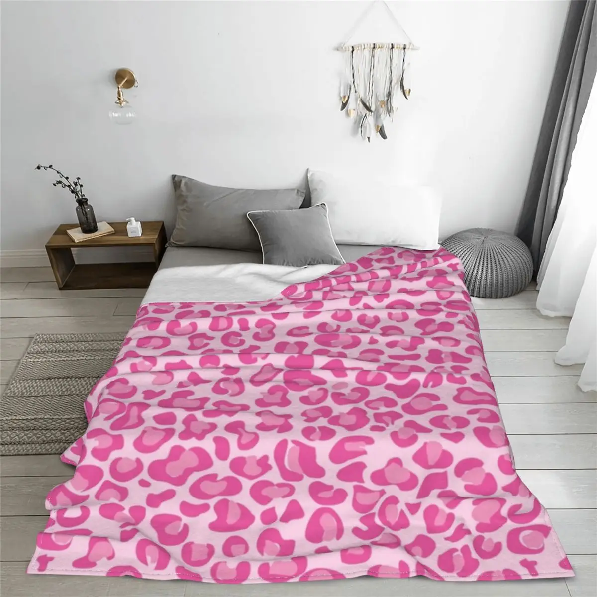 Pink Leopard Print Blanket Fleece Autumn/Winter Cheetah Animal Spot Multi-function Soft Throw Blanket for Bed Bedroom Quilt