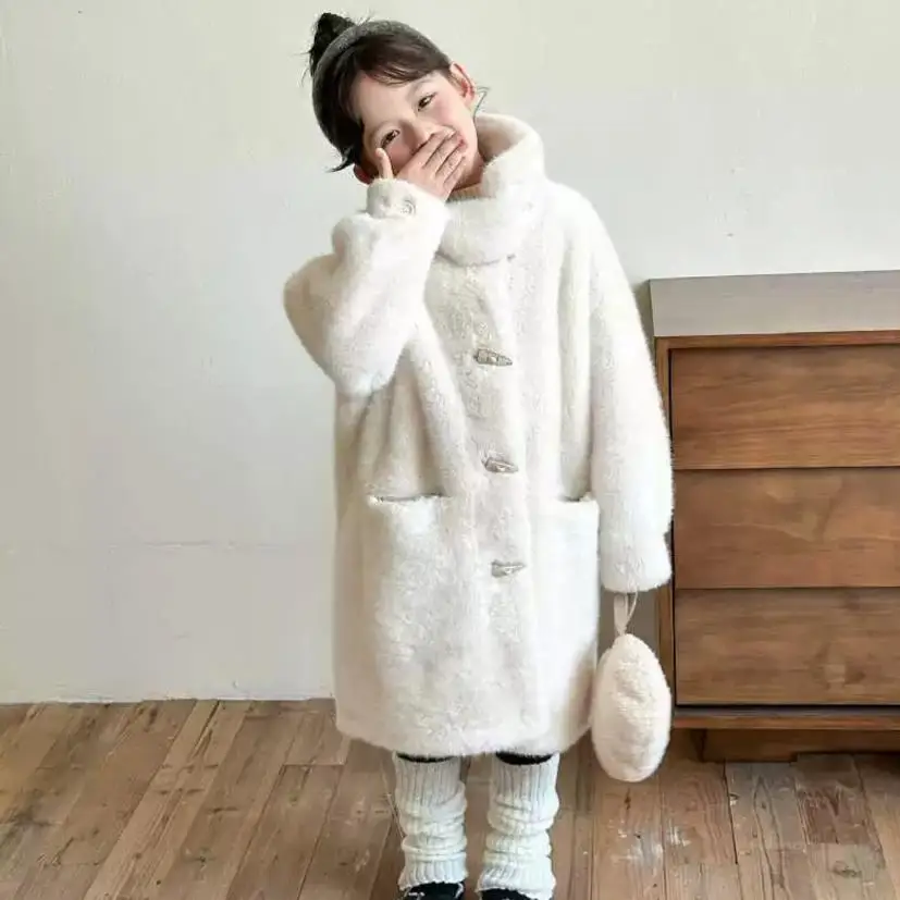 Winter New Girls Faux Fur Jacket Children\'s Imitation Mink Fur Thickening Warm Overcoat Coat A4253