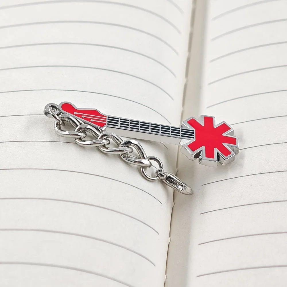 Red H0t-Chili Peppers Schlüsselanhänger Elektrogitarren-Schlüsselring RHCP Asterisk-Logo Anhänger Charm Rock Metal Band Rucksack Taschenzubehör – Detail 7