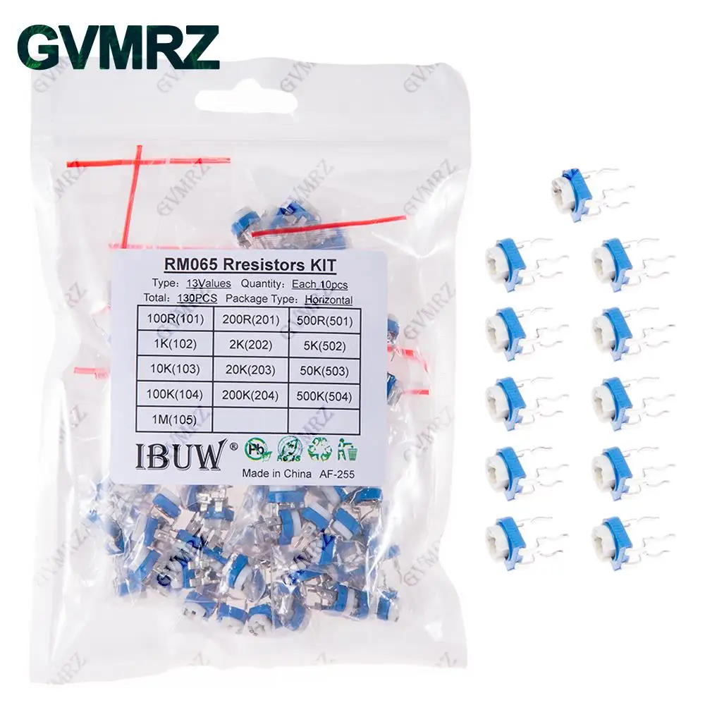 130PCS 13Values RM065 Resistors Kit (100R-1MΩ) Horizontal for DIY Electronic Circuit Project