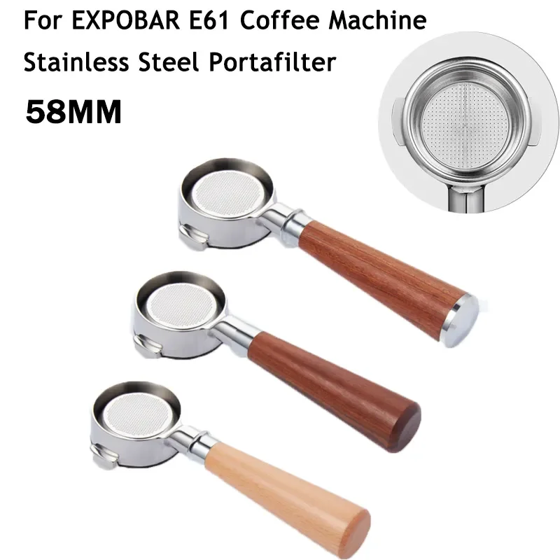 

Stainless Steel Portafilter EXPOBAR E61 Coffee Machine, Bottomless Handle Filter, Solid Wood, Universal Coffee Appliance, 58mm