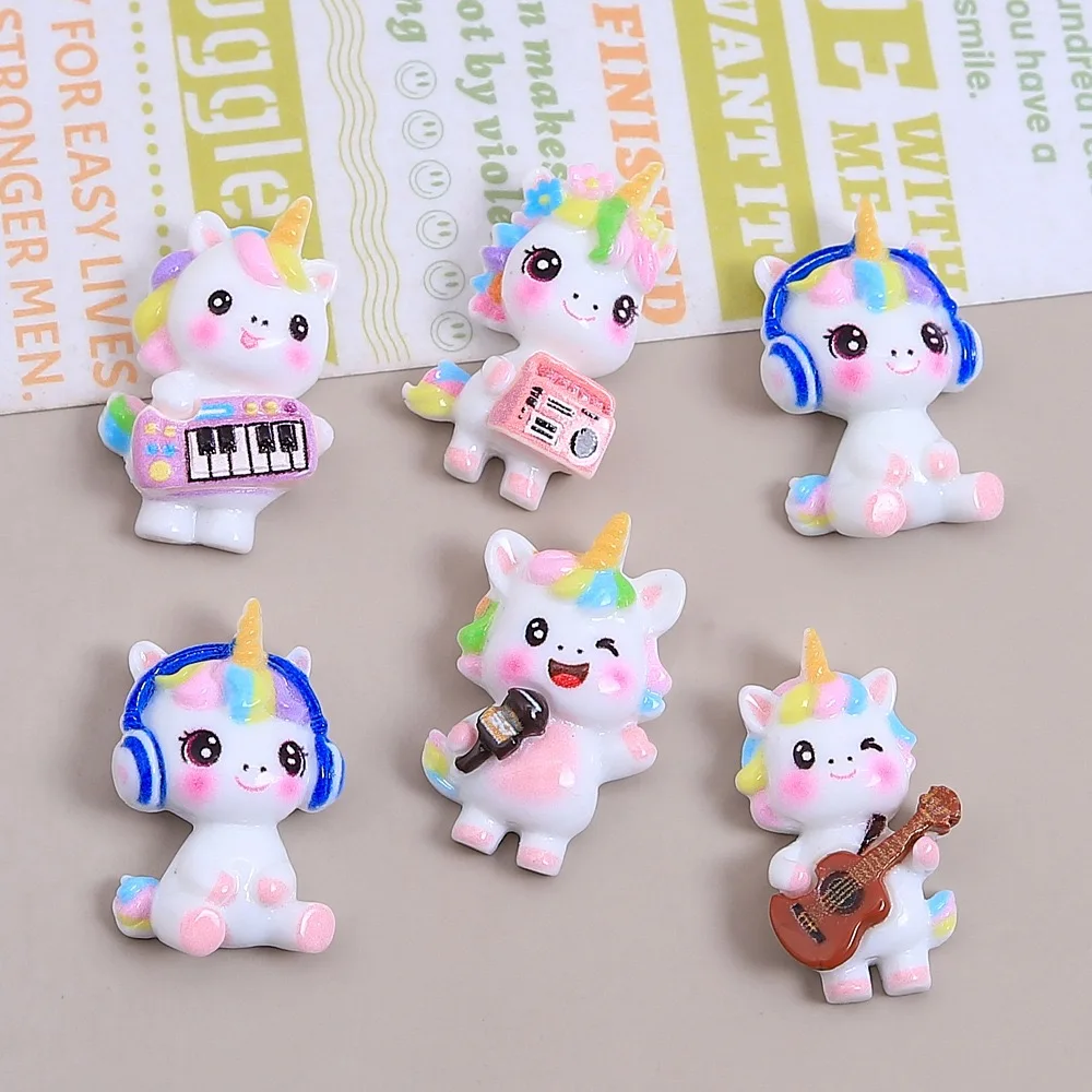 10Pcs New Lovely Cartoon Colorful Unicorn Resin Flatback Cabochons Scrapbook Diy Jewellery Hairpin Accessories Decorate