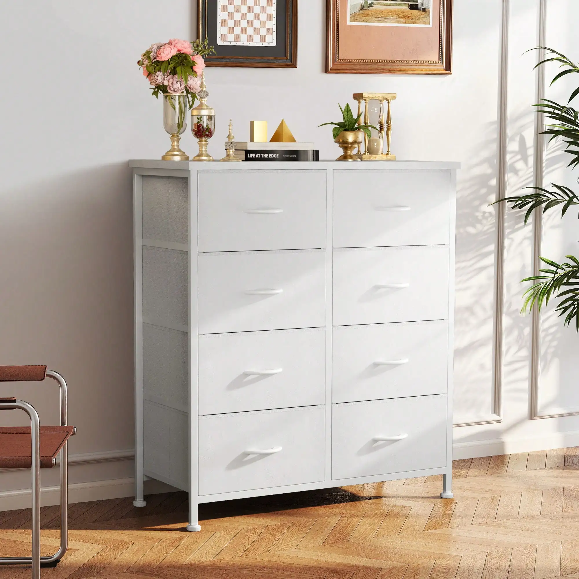 OLIXIS Dresser For Bedroom, Dressers & Chests Of Drawers Dresser Organizer, Wood Top Table Furniture With 8 Fabric Storage Tower Unit, Chest Of Drawers For Closet, Living Room, Hallway, Porch
