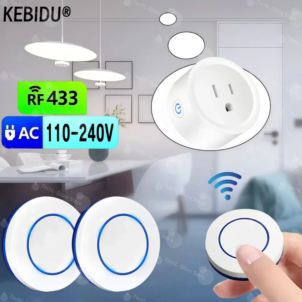 RF 110V 220V 15A Electrical Socket 433MHz Wireless Remote Control Plug 3000W US Standard for Home LED/Light/Fan/Lamp ON OFF