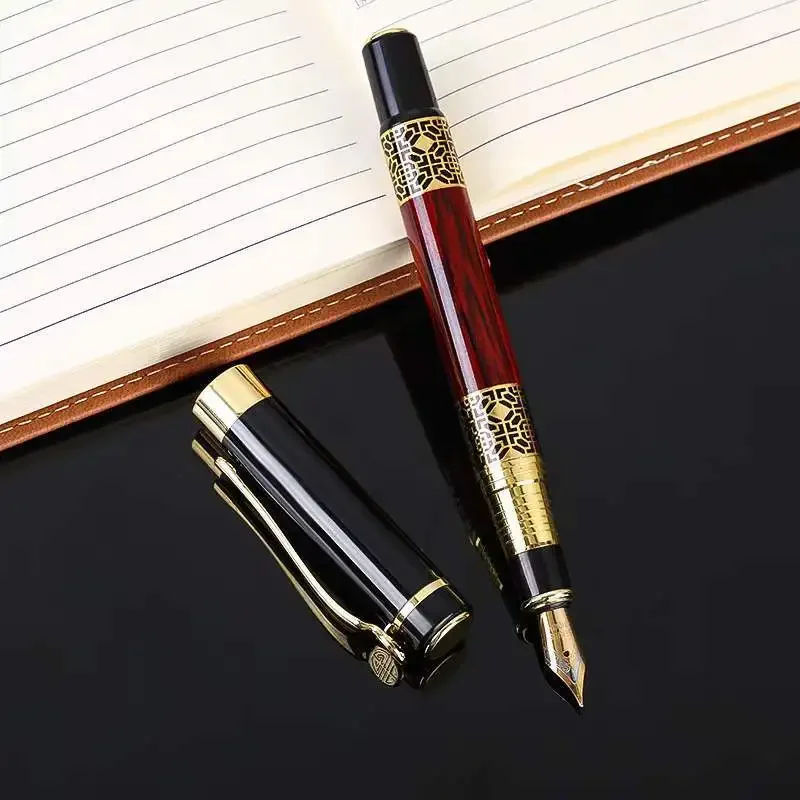Chinese Style Mahogany Wood Grain Metal Signature Pen Neutral Business Neutral Fountain Pen Gift Writing Supplies