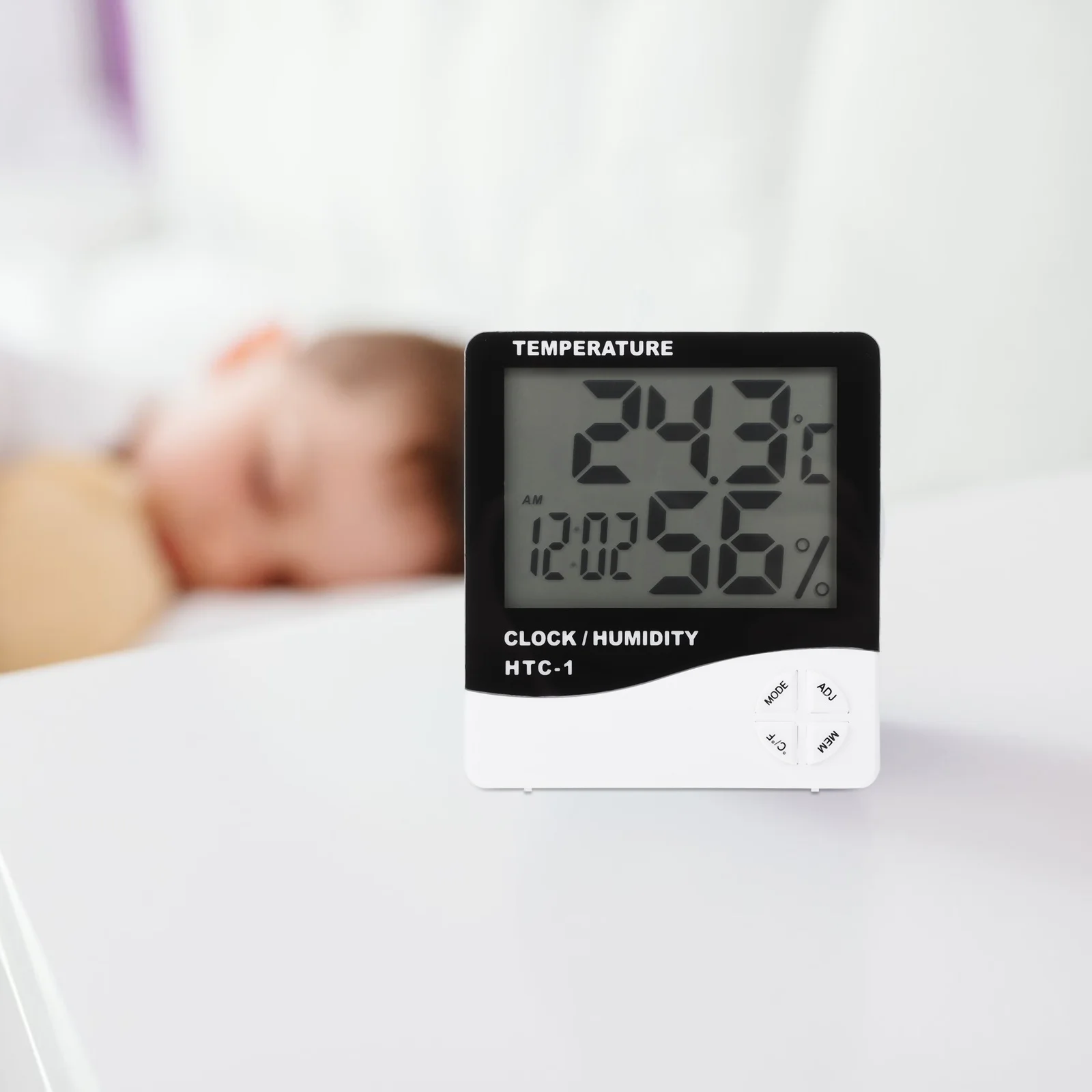 

1pc Electronic Temperature Alarm Clock Hygrometer Lcd Screen Indoor Thermometer Digital Clock Household Decorative Timepiece