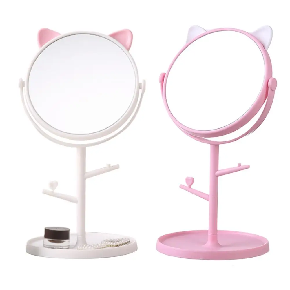 مرآة مكياج بدون إضاءة، مرآة سطح المكتب لطيفة على شكل أذن الدب مع مرآة مكياج لسطح المكتب للتخزين #3