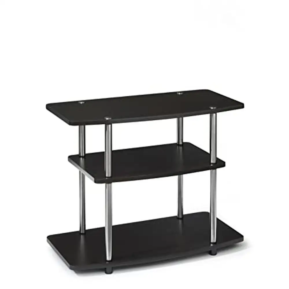 

3-Tier TV Stand Espresso Finish No-Tool Assembly TV up to 32" Stainless-Steel Particle Board Melamine