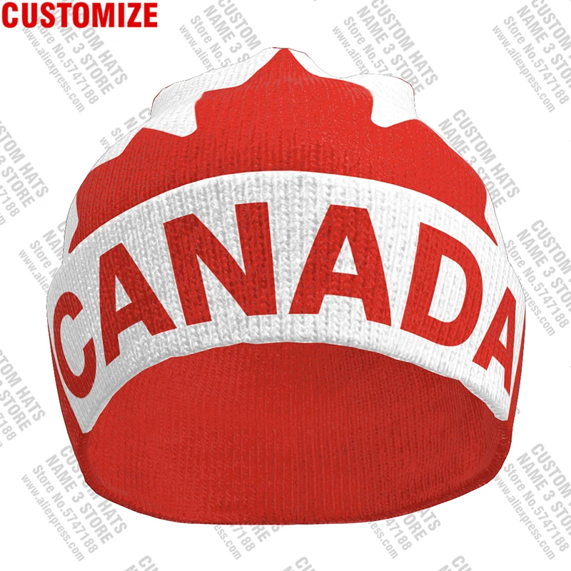 Canada Knitted Hat Free Custom Name  Winter Cold Pullover Canadian Maple Leaf French Can Flags Keep Warm Caps Ca Hip Hop Beanies