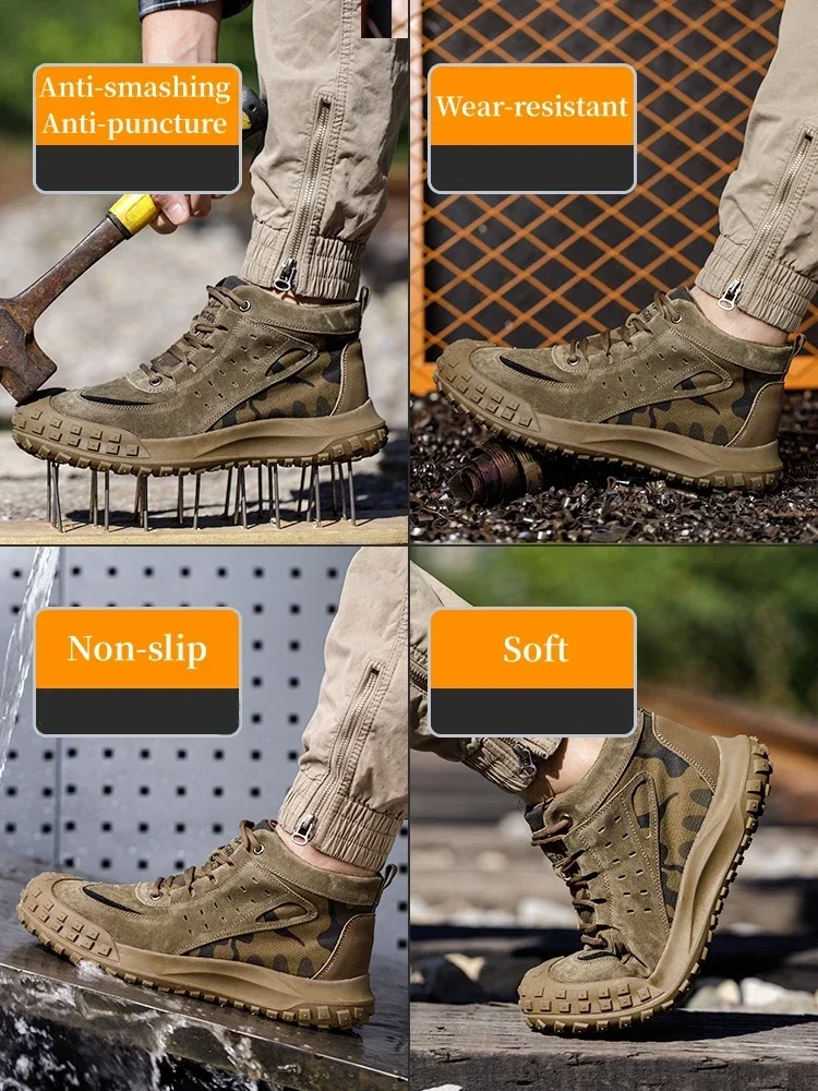 New Men Safety Boots Indestructible Steel Toe Welder Work Shoes Non-Slip Anti-smash Puncture-Proof Safety Shoes Size 38-45