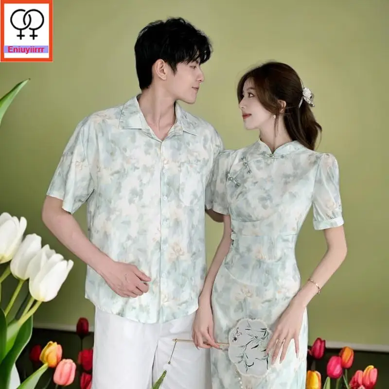 Matching Couple Clothes 2024 Holiday Honeymoon Summer Outfits Date Girls Boyfriend Female Male Lovers Flower Holiday Dress