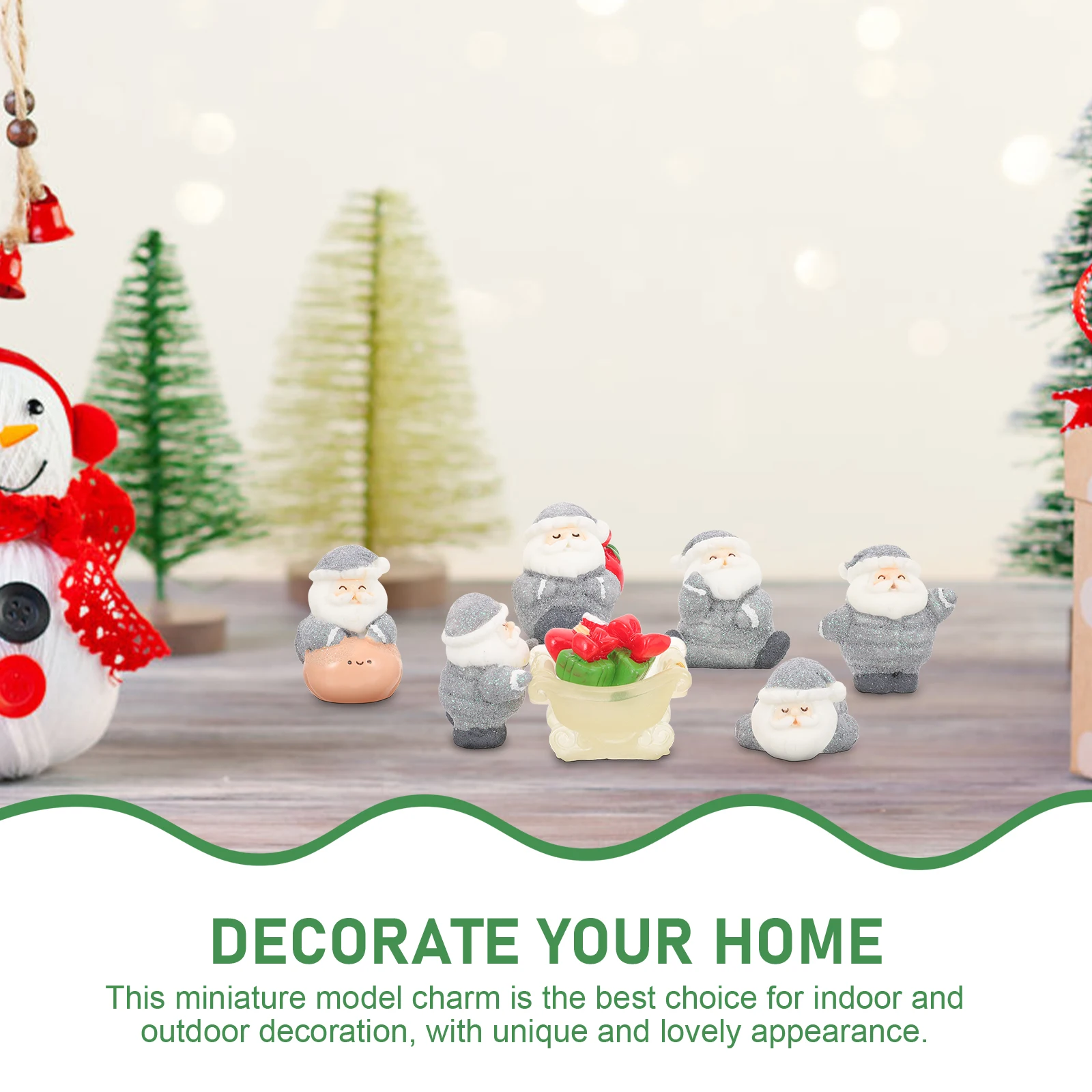 8 個雪の装飾樹脂ミニ装飾品ミニチュアサンタ置物耐久性のあるクリスマス家庭菜園オフィス