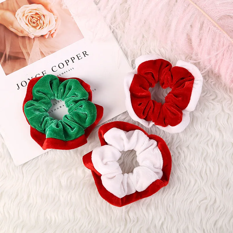 New Christmas Scrunchies Fashion Vintage Simple Hair Accessories Rubber Band Hair Band Red Green Hair Ring for Women Girls