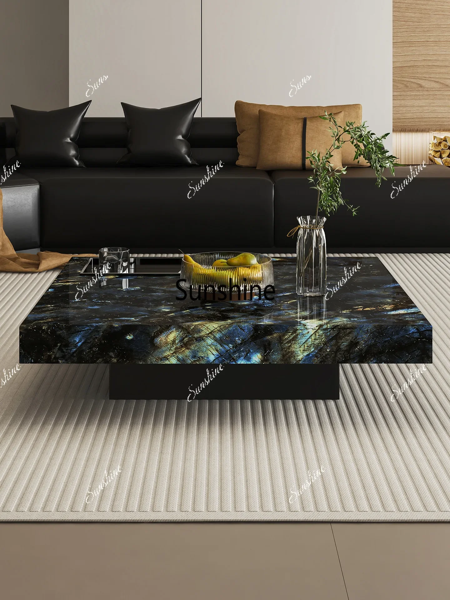 

Italian light luxury marble household living room wabi-sabi square suspended tea table