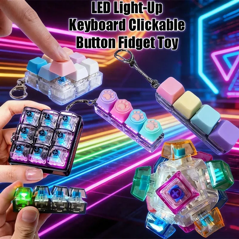 Chaveiro de Teclado LED Fidget Toy - POT IT com Botões Clicáveis para Alívio do Estresse, Acessório Portátil para Mesa, Decoração de Escritório, Presente