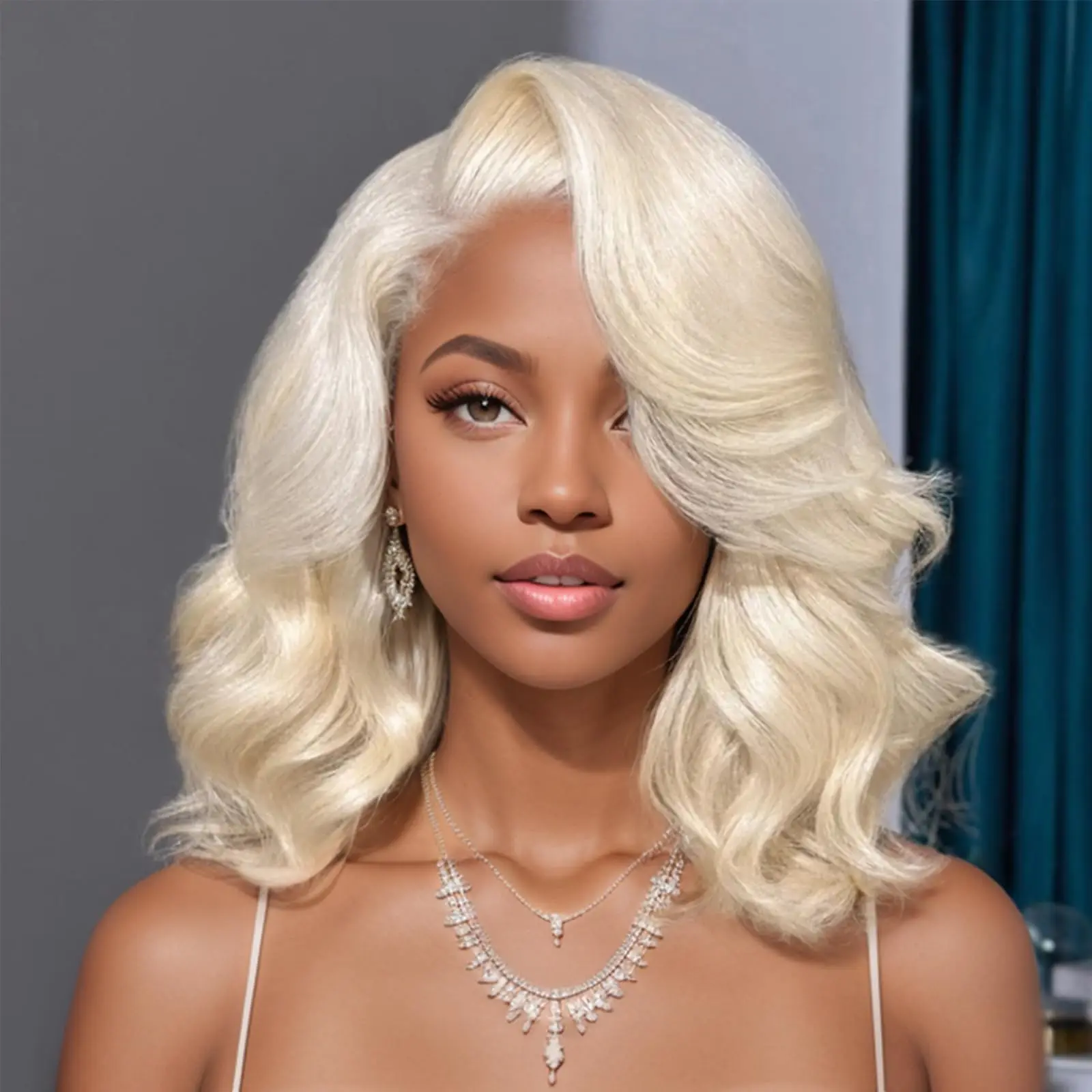 UstyleHair-Perruque Lace Front Wig synthétique, cheveux courts ondulés, blond 613, partie latérale, degré de chaleur, 03/3