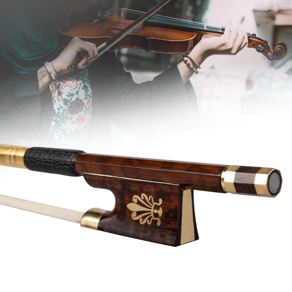 Professional Snakewood Bow 4/4 Violin/ Fiddle Bow W/ Peacock Pattern Snakewood Frog Gold Mounted Natural Bow Hair
