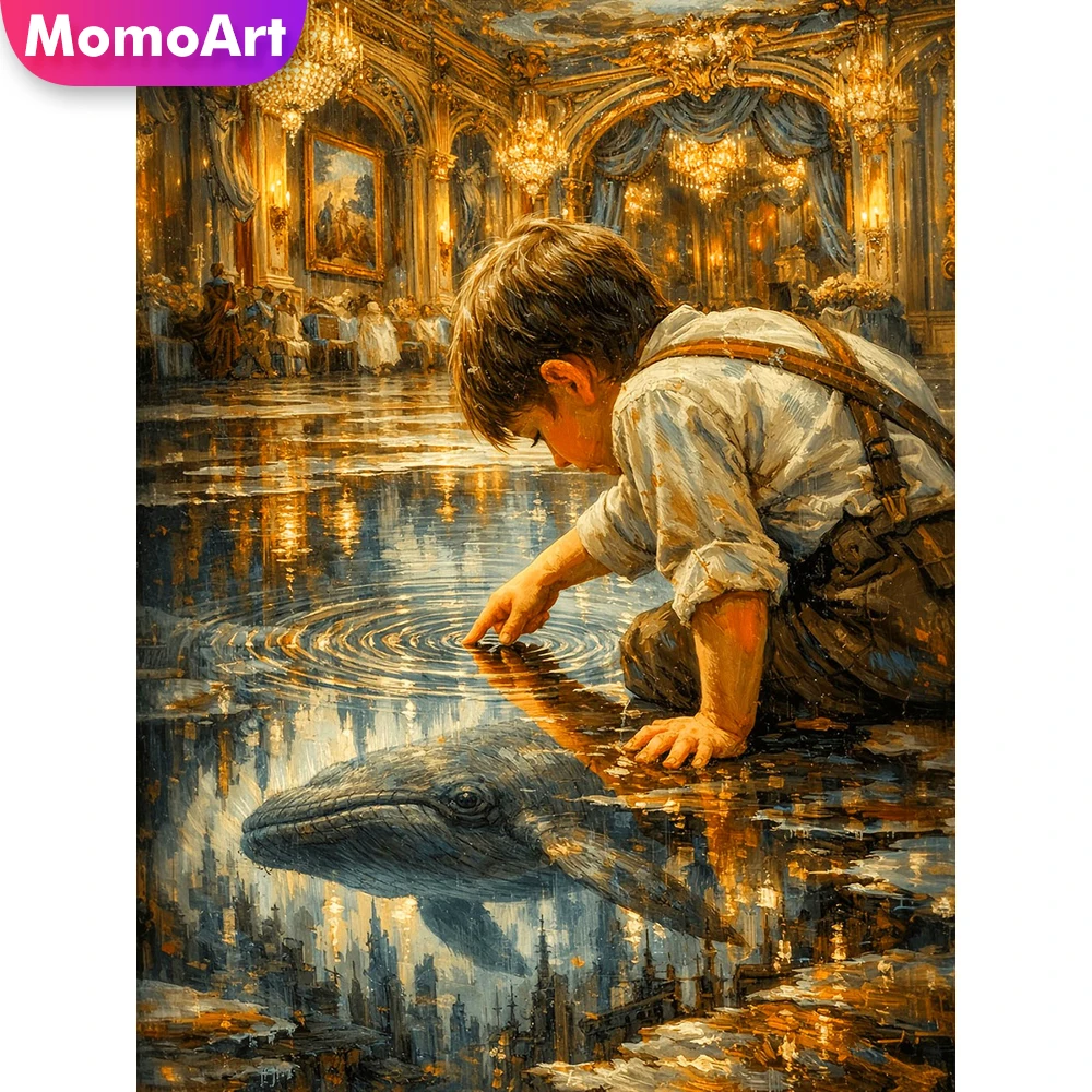 Momoart 5D DIY Diamant-Mosaik Junge Porträt Gemälde Haus Bild aus Strass Stickerei Delfin Neuerscheinung Handgemachtes Geschenk
