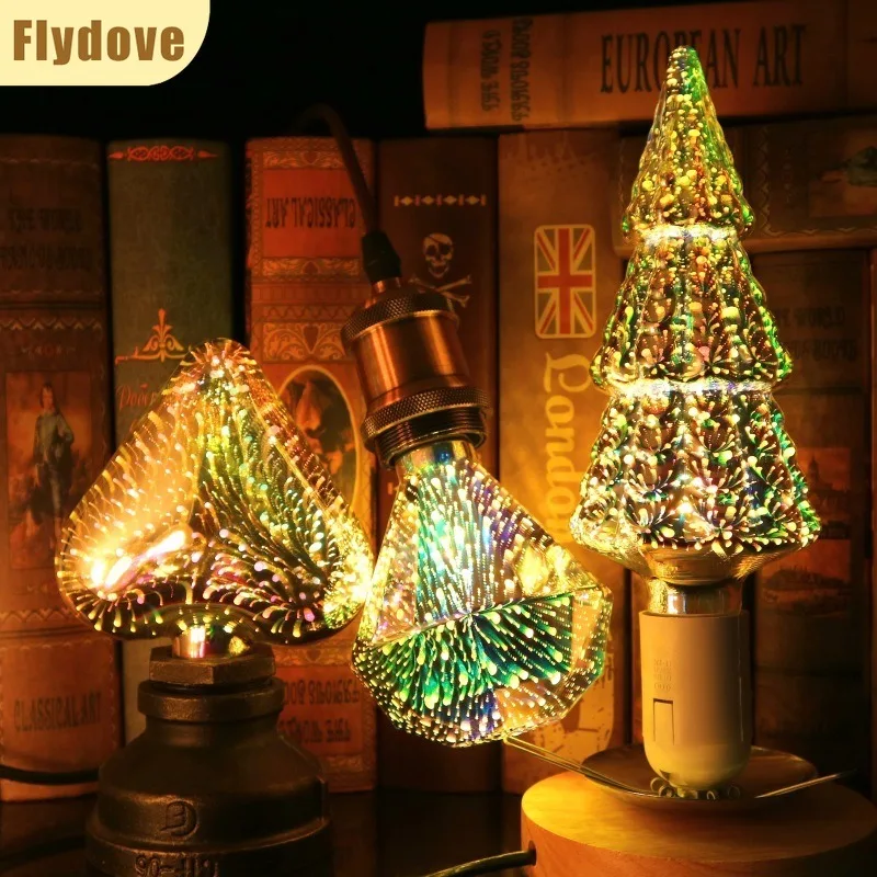 LED ثلاثية الأبعاد اديسون لمبة E27 AC220V غرفة المعيشة المنزلي مقهى الرجعية اللون الألعاب النارية لمبة G125 عيد الميلاد إضاءة داخلية الديكور