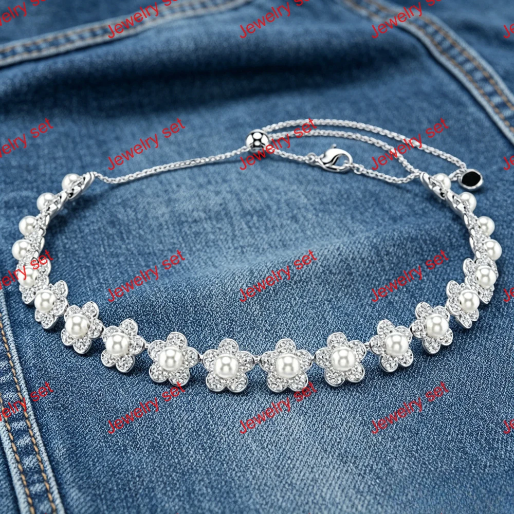 Original 2026 New Flower Necklace Bracelet Fashion Fine Jewelry Set Charm Geometric Green Necklace Ring Earrings Romantic Gift