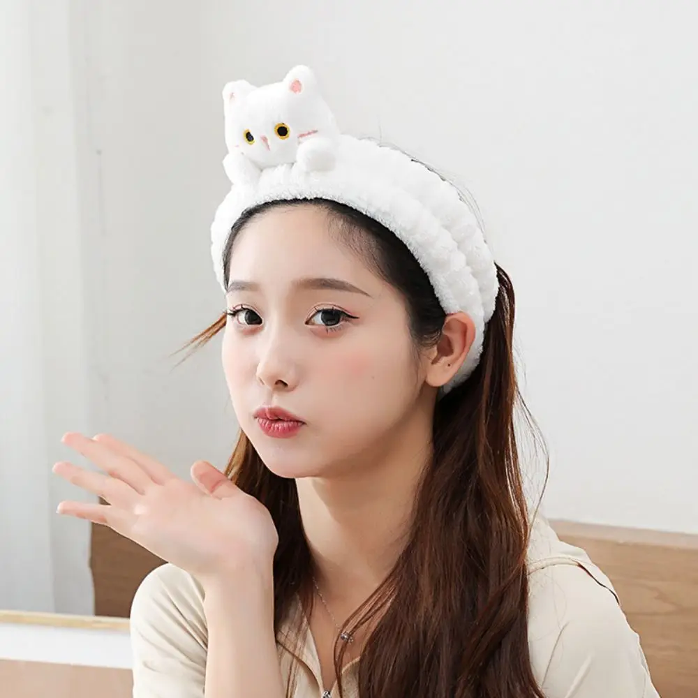 Cartoon Cat Coral Fleece Head Bands Elastic Traceless Makeup Wash Face Hairbands Hair Accessories Non-slip