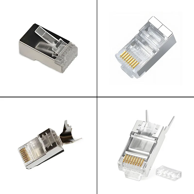 100 Pieces/lot STP Network Cable Plug Shielded Cat 7/6/5e Connector Gold Plating Modular Data Information Plug 8P8C