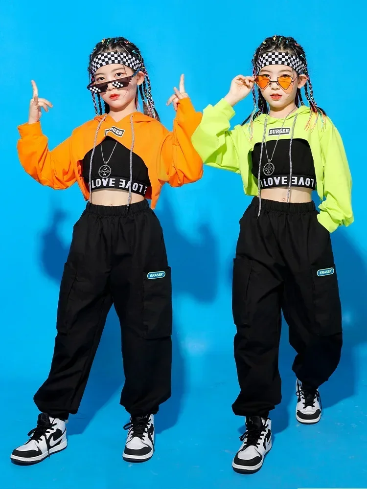 

Костюм для джазовых танцев для девочек, новый модный костюм для девочек с длинными рукавами и пупком в стиле хип-хоп, уличное танцевальное шоу