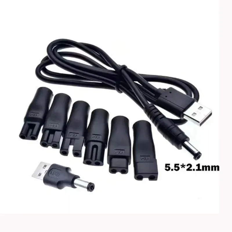 Universal USB Adapter Charger Cable Charging Cable DC Converter Power Cord for Electric Shaver Hair Clipper DC 5.5 * 2.1mm Black