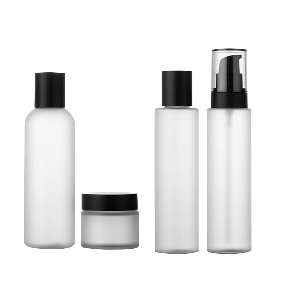4 個ボトルセットガラストラベルコンテナクリーム用漏れ防止軽量ポータブル空の瓶スキンケアメイク用