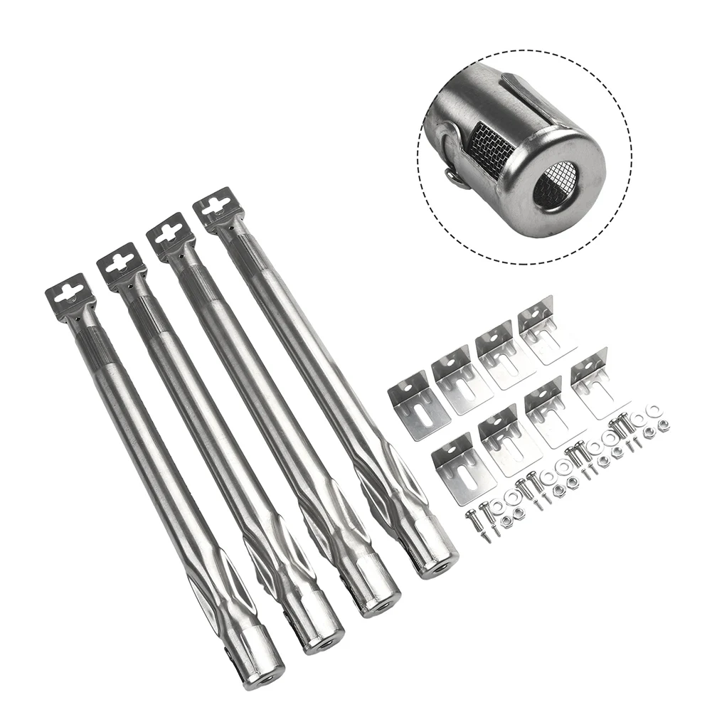 6PCS/Set Stainless Steel Burner For Gas Grills 35-42 Cm Retractable Burner Rplacement Outdoor Baubecue Tool Silver Durable