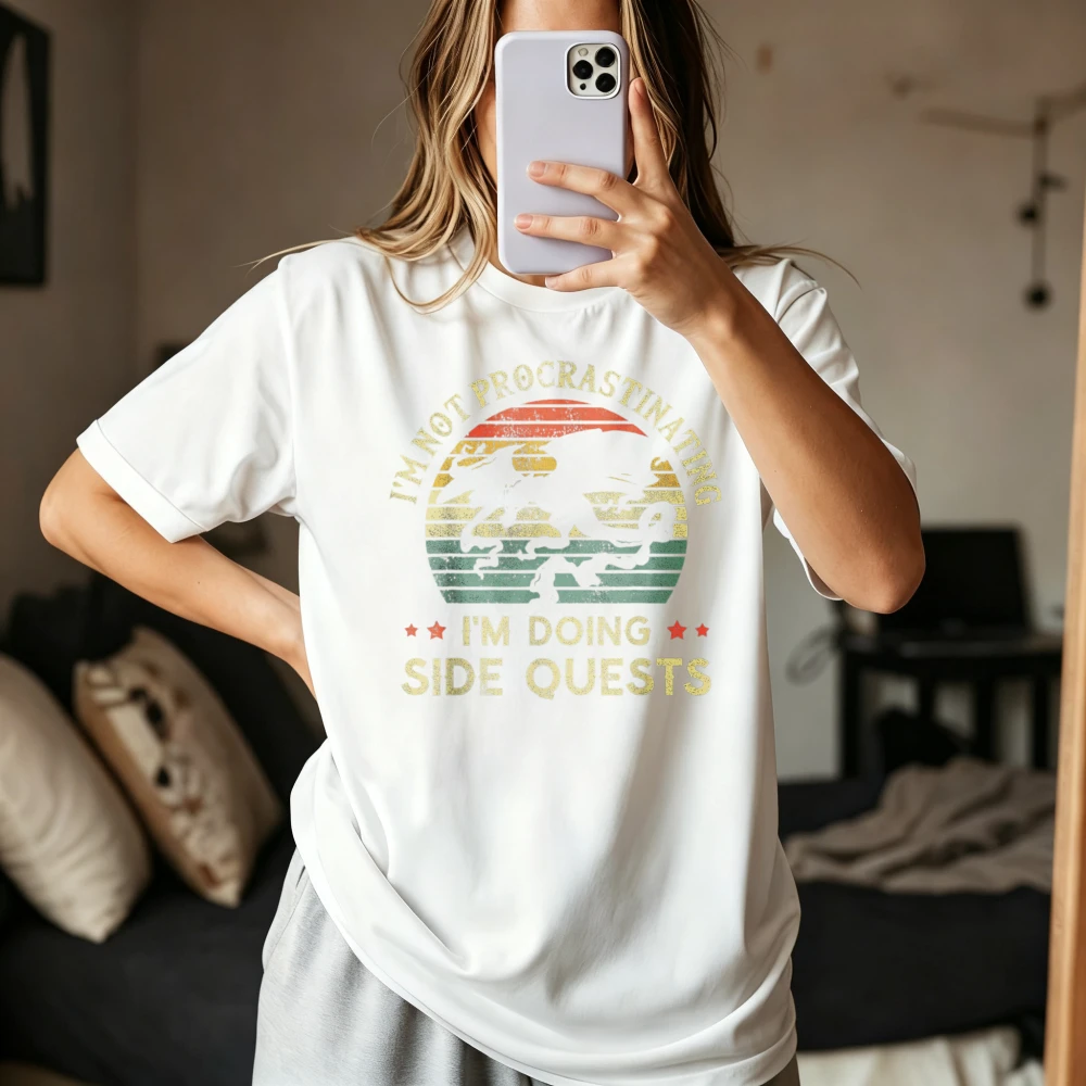 I'm Not Procrastinating I'm Doing Side Quests Vintage Dungeons and Dragons RPG Game T-Shirt Short Sleeve Summer Man Women Tees