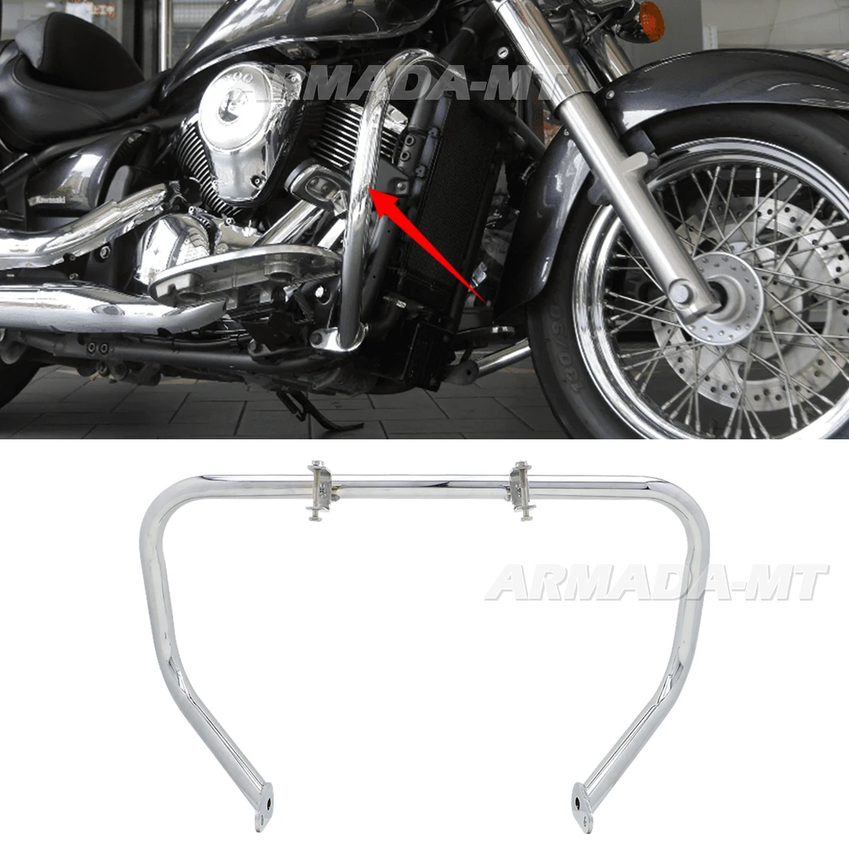 For Kawasaki Vulcan 900 Custom Classic LT Motorcycle Parts Front Bumper Buffer Highway Crash Bars Engine Guards Frame Protector