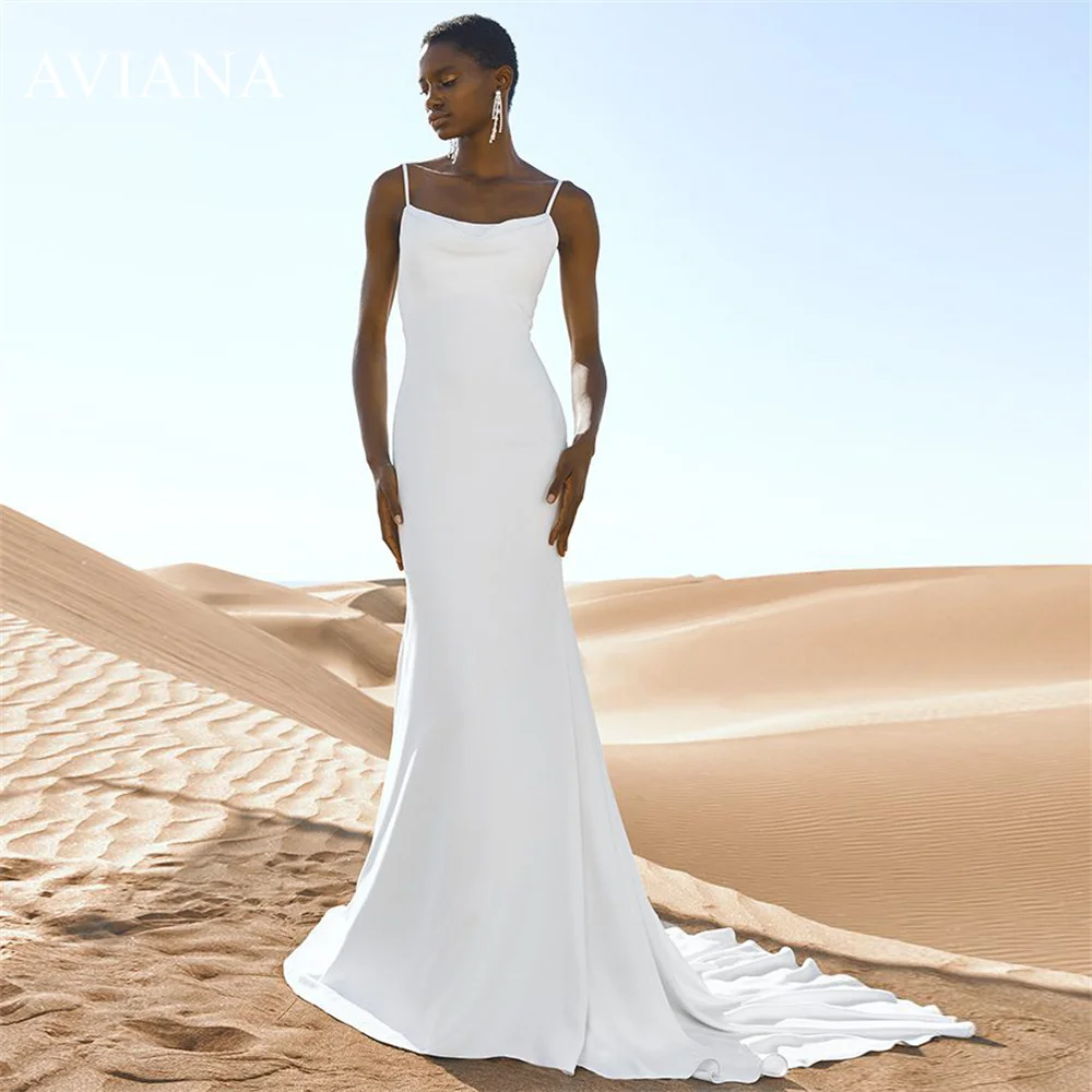 Aviana-vestidos de novia con tirantes finos para mujer, vestido de novia plisado sin mangas con Espalda descubierta, barre la tensión, vestido de novia de sirena Simple