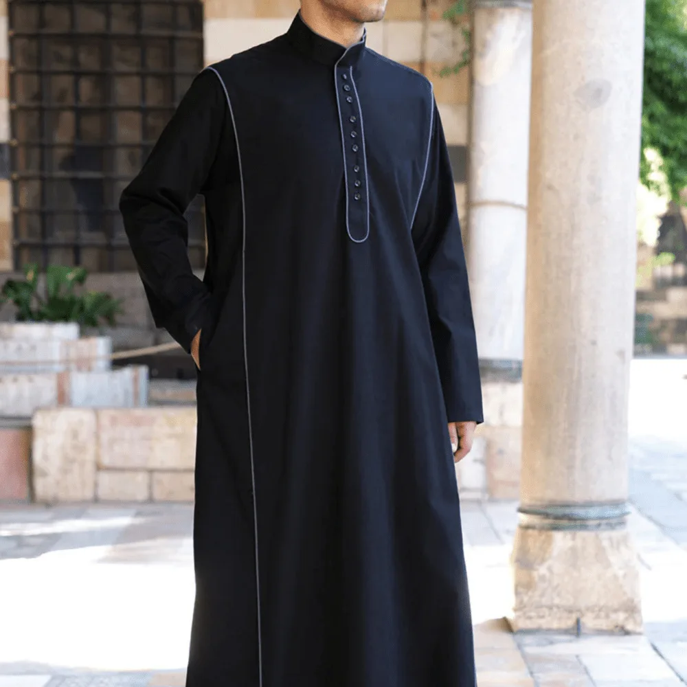 Roupas islâmicas, novo estilo étnico masculino muçulmano, robe patchwork de manga comprida, robe formal solto