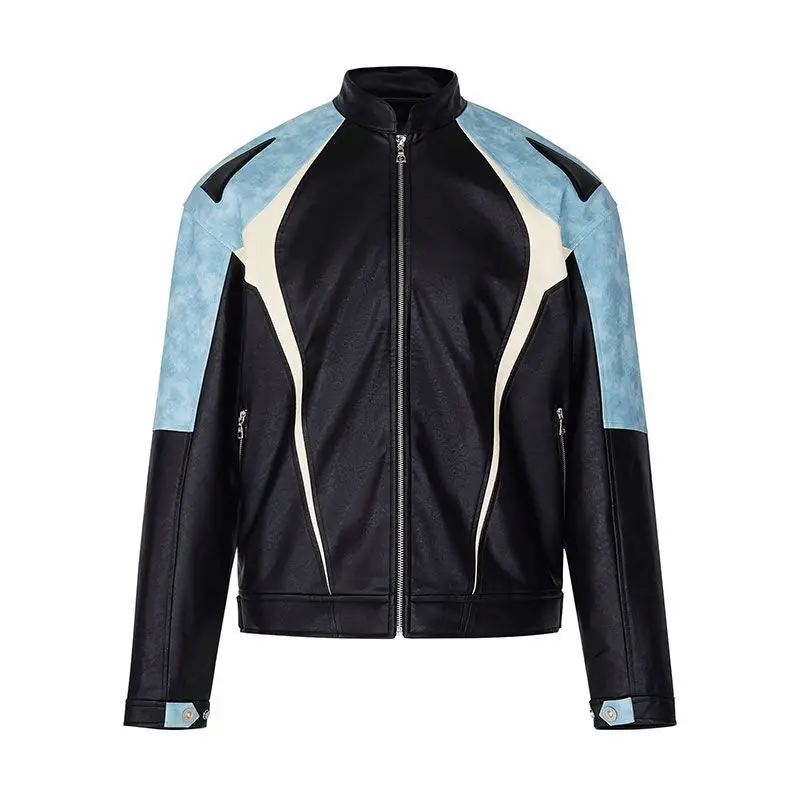 Jas Rits Zak Kleur Bijpassende Motorjas American High Street Retro Vrouwen Nieuwe Losse Jas Voor Koppels