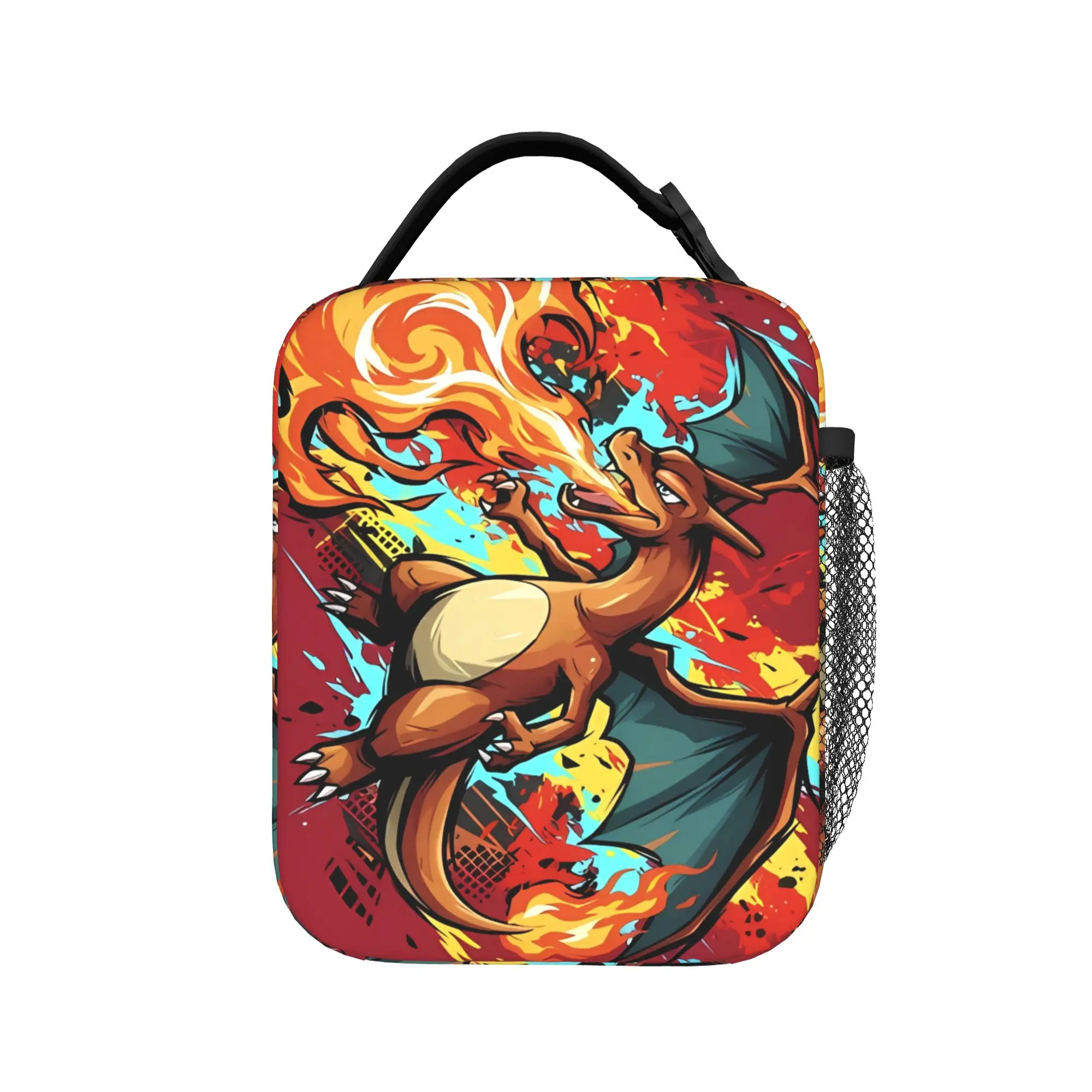 Charizard Swirl Fire Manga Lunch Bag For Girl Boy  Print Office Lunch Box Leisure Portable Oxford Cooler Bag