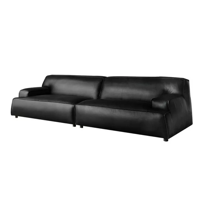 Damascus sofa Italian retro full leather first layer cowhide living room straight row minimalist sofa