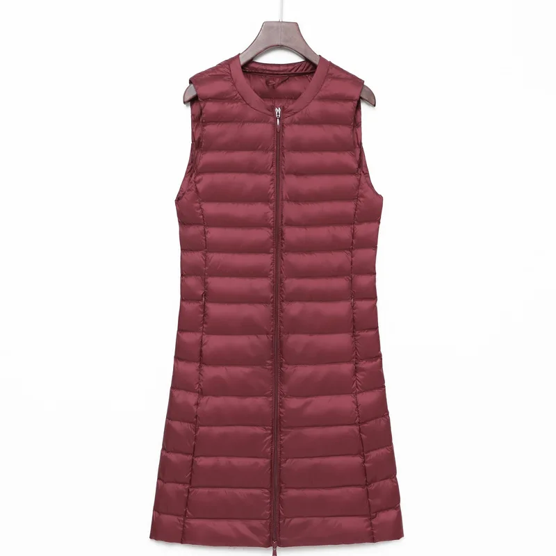 

Female Down Coat Long Slim Sleeveless Jacket 2025 Ultra Light Down Vest Women Long Vest Windproof Lightweight Warm Waistcoat