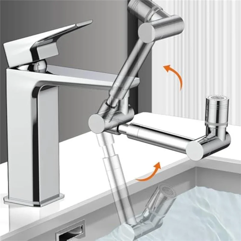 

ABFU-Swivel Faucet Extender Bathroom Sink With Splash Guard Strainer Robot Arm Extension Faucet 1440° Robot Arm Faucet