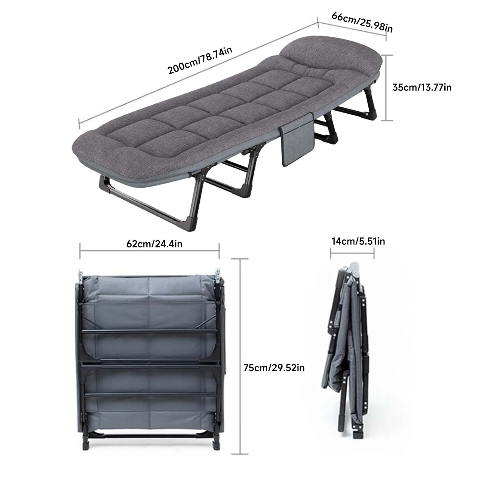 سرير قابل للطي مقاس 200 × 66 سم، سرير تخييم محمول خفيف الوزن مع وسادة للمشي لمسافات طويلة في الهواء الطلق وحقيبة الظهر والسفر #4