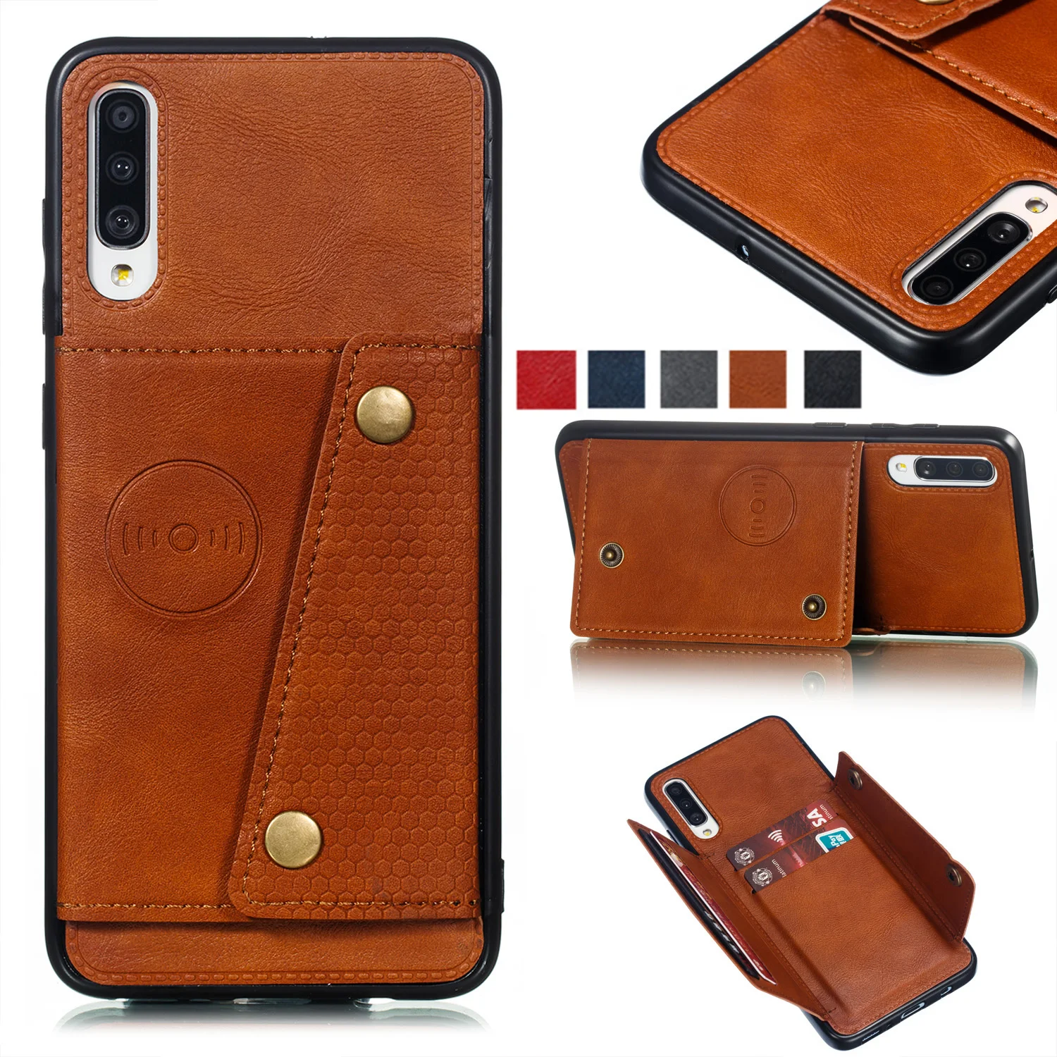 Card Holder Case for Samsung Galaxy A10 A20 A30 A50 A70 A40 S A7 A6 J4 J6 Plus J8 2018 Prime A90 5G A81 A91 Leather Wallet Cover