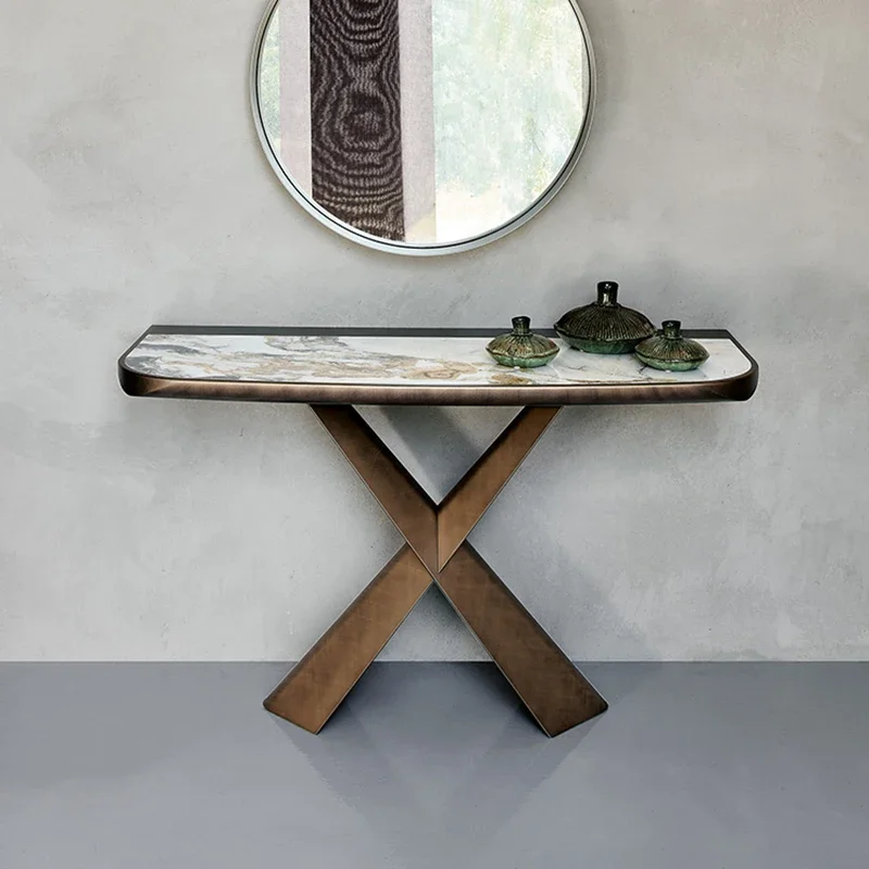 

For Italian-style Light Luxury Rock Plate Porch Table Entry Wall Stainless Steel Simple Modern Living Room