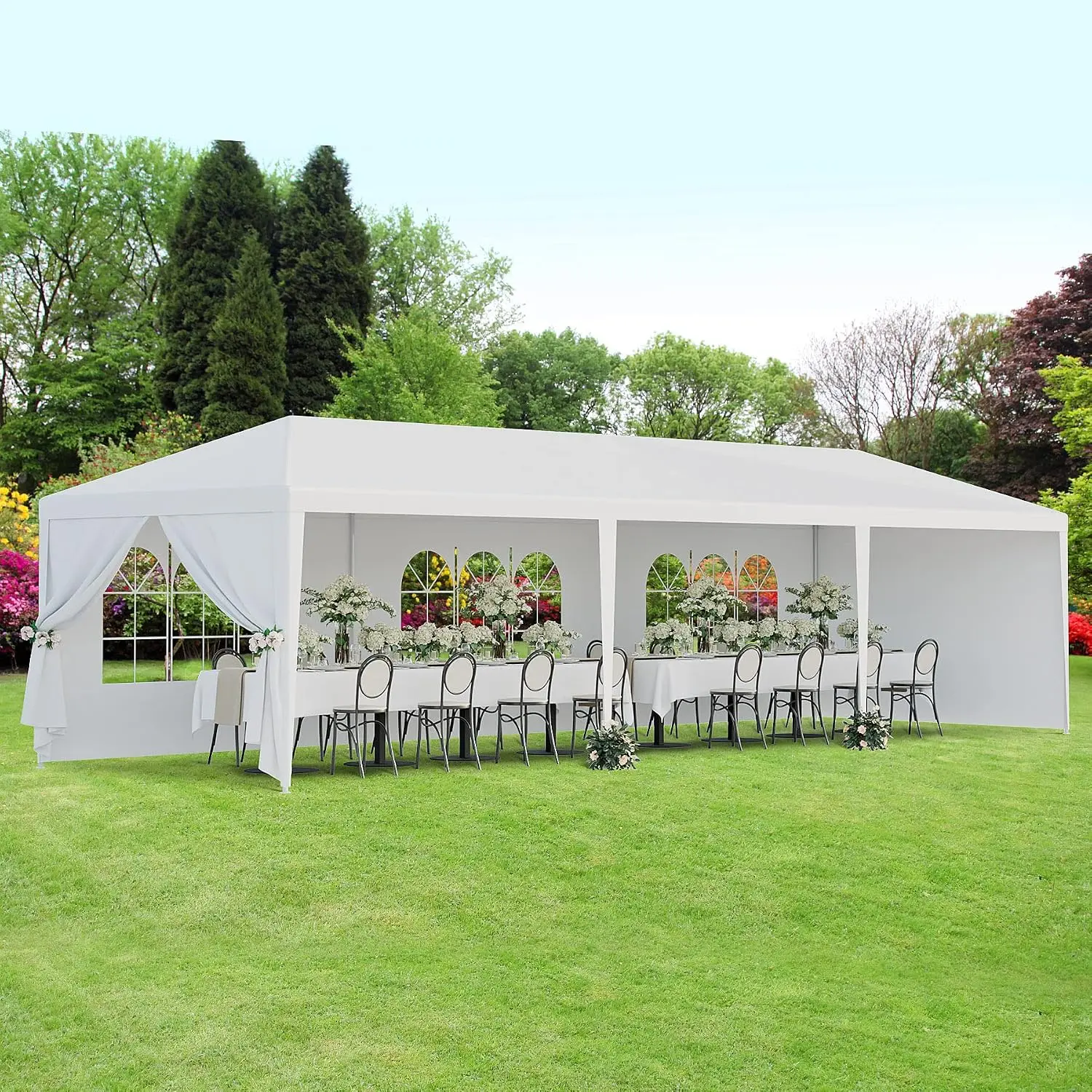 Waterproof Outdoor Gazebo White Canopy 10x30 FT with Removable Sidewalls Windows for Party Wedding Tent Beach BBQ Event